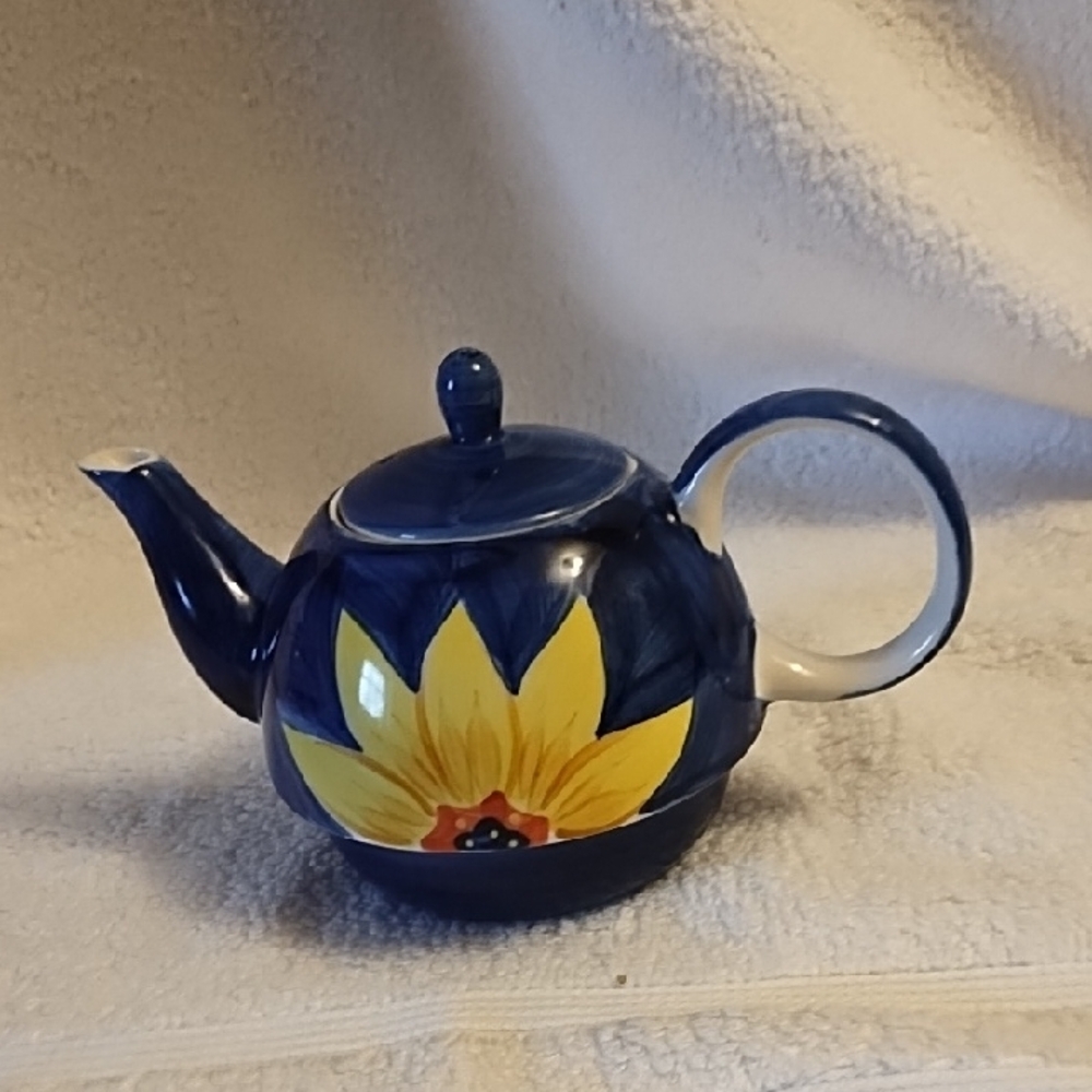 Blue and Yellow Floral Teapot